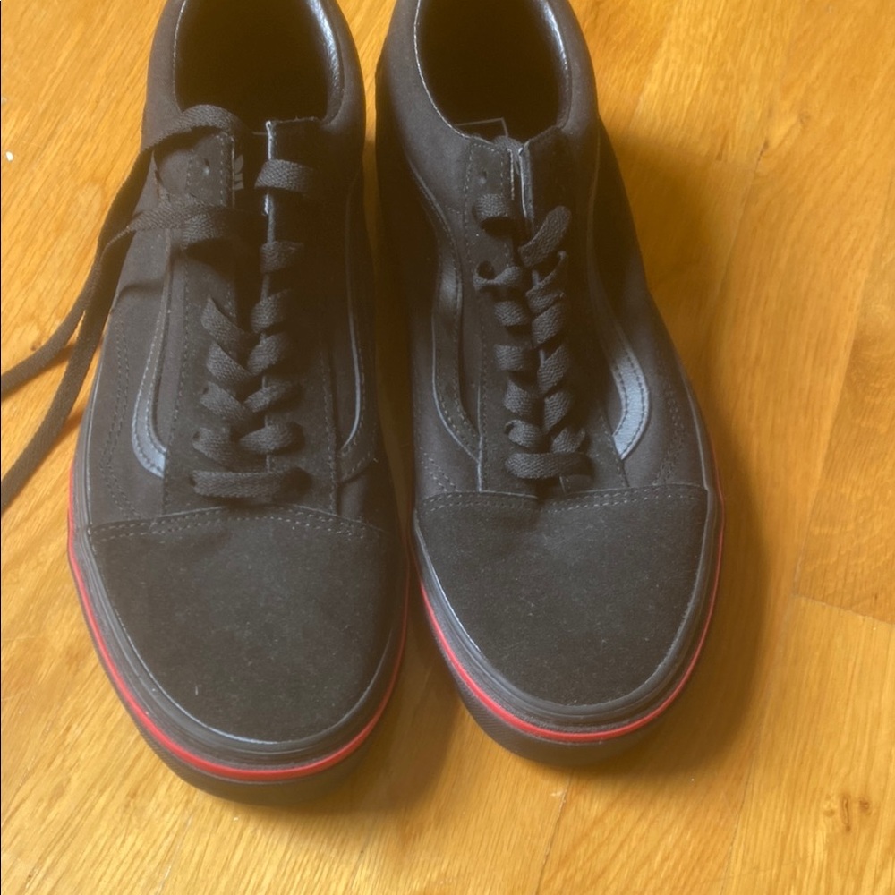 Vans Black Sneakers with Red Trim